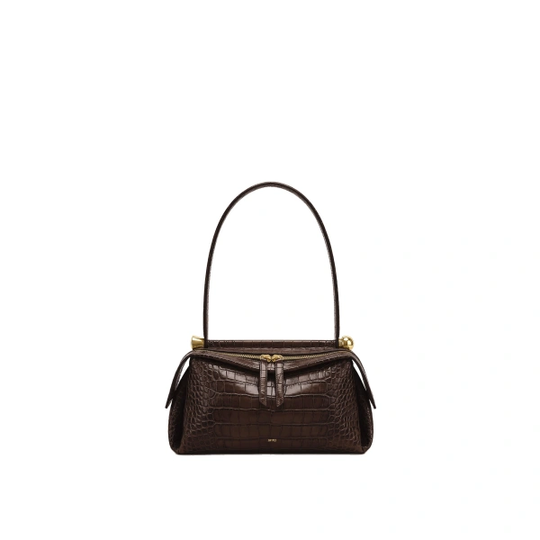 JW PEI Naomi Double-Zip Shoulder Bag in Brown Croc | Shoulder & Crossbody Bags | Coveti
