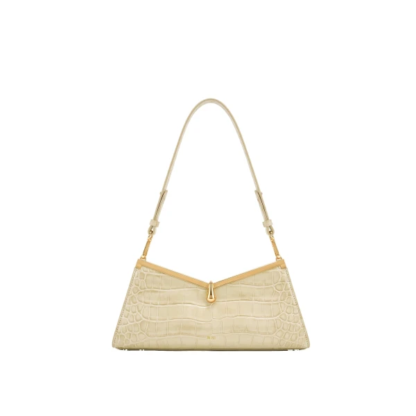 JW PEI Nerina V-Frame Shoulder Bag in Apricot Croc | Shoulder & Crossbody Bags | Coveti