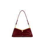 JW PEI Nerina V-Frame Shoulder Bag in Dark Red Croc | Shoulder & Crossbody Bags | Coveti