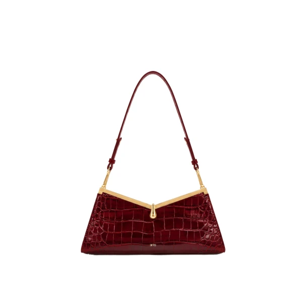 JW PEI Nerina V-Frame Shoulder Bag in Dark Red Croc | Shoulder & Crossbody Bags | Coveti
