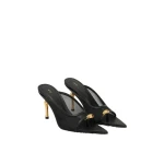 JW PEI Noemi Pointed-Toe Mesh Mule Heels in Black | Mules | Coveti