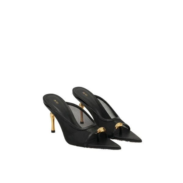 JW PEI Noemi Pointed-Toe Mesh Mule Heels in Black | Mules | Coveti