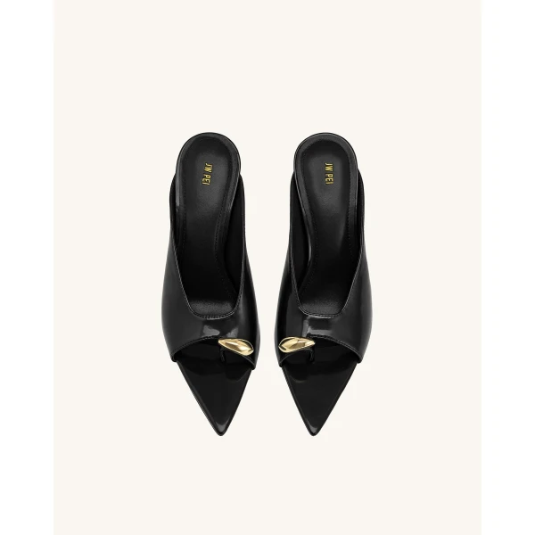 JW PEI Noemi Pointed-Toe Mule Heels in Black | Mules | Coveti