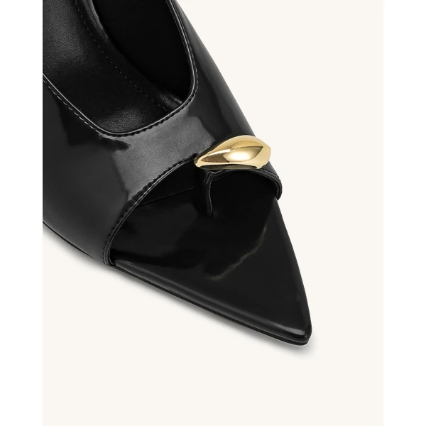 JW PEI Noemi Pointed-Toe Mule Heels in Black | Mules | Coveti