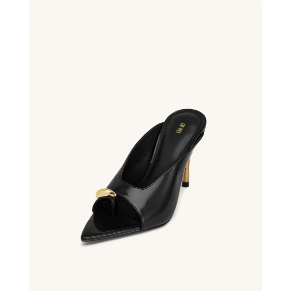 JW PEI Noemi Pointed-Toe Mule Heels in Black | Mules | Coveti