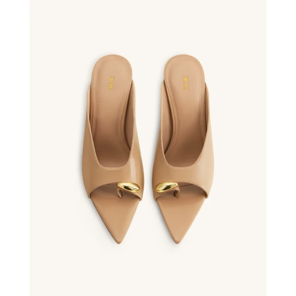 JW PEI Noemi Pointed-Toe Mule Heels in Khaki | Mules | Coveti