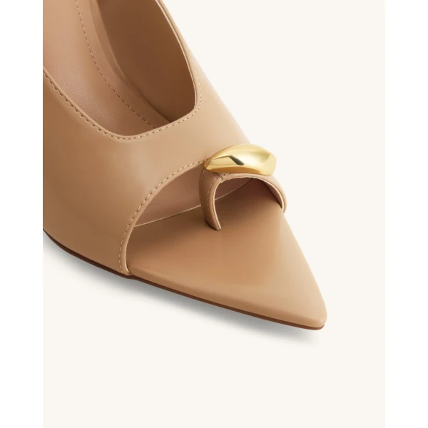 JW PEI Noemi Pointed-Toe Mule Heels in Khaki | Mules | Coveti