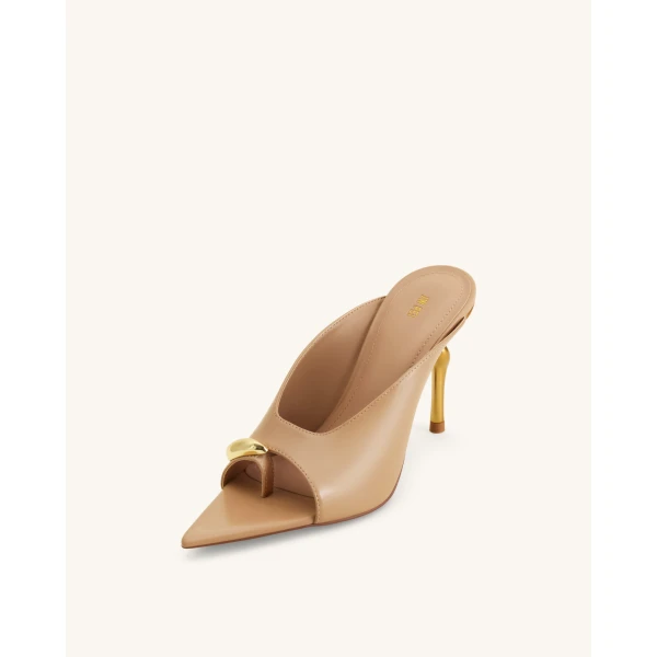 JW PEI Noemi Pointed-Toe Mule Heels in Khaki | Mules | Coveti
