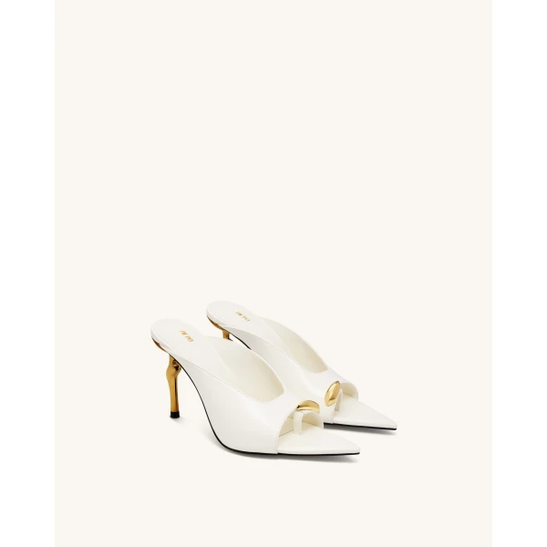 JW PEI Noemi Pointed-Toe Mule Heels in White | Mules | Coveti