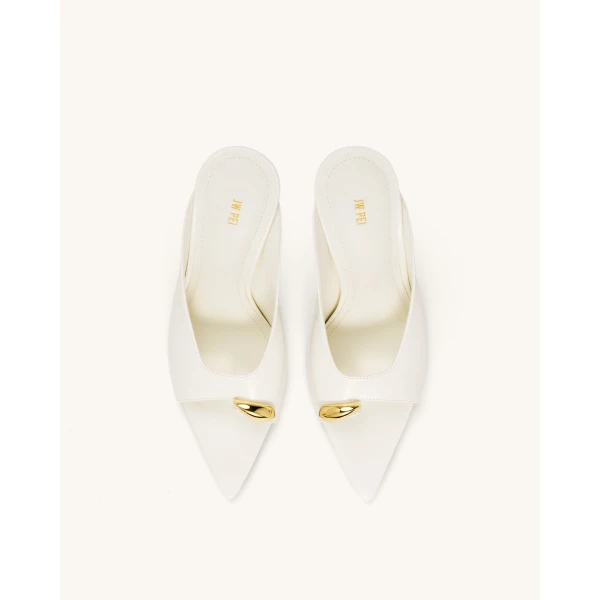 JW PEI Noemi Pointed-Toe Mule Heels in White | Mules | Coveti
