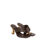 JW PEI Noemi Square-Toe Woven Hardware Mules in Dark Brown | Mules | Coveti