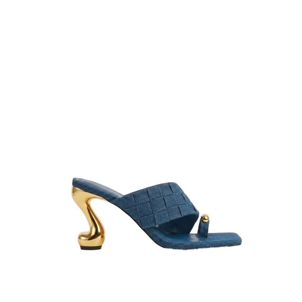 JW PEI Noemi Square-Toe Woven Hardware Mules in Denim Blue | Mules | Coveti