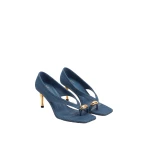JW PEI Noemi Wide Strap Square-Toe Metal Accent Sandals in Denim Blue | Sandals | Coveti