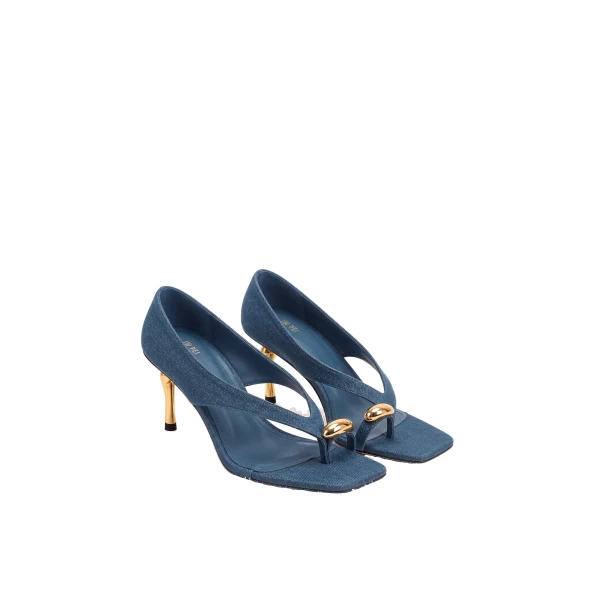 JW PEI Noemi Wide Strap Square-Toe Metal Accent Sandals in Denim Blue | Sandals | Coveti