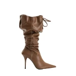 JW PEI Olivia Vegan Leather High Heel Boots in Brown | Boots | Coveti