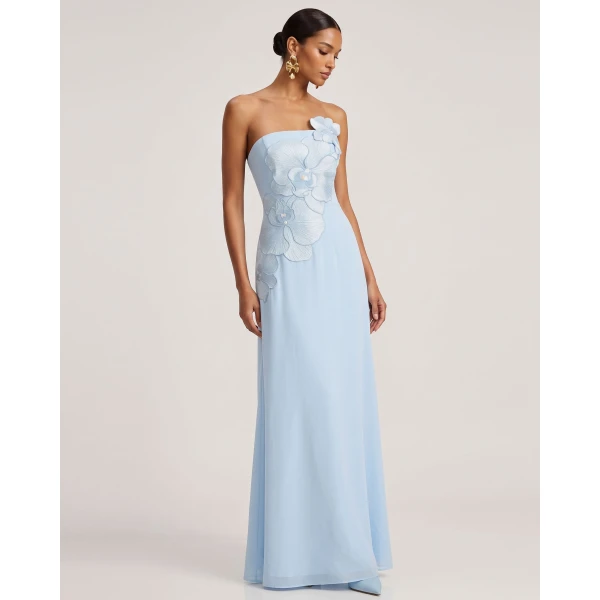 JW PEI Orchid Embroidered Strapless A-Line Maxi Dress in Light Blue | Maxi Dresses | Coveti