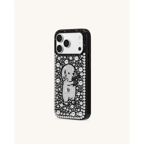 JW PEI Pearl Artificial Crystal Puppy Phone Case in Black | Phone Cases | Coveti