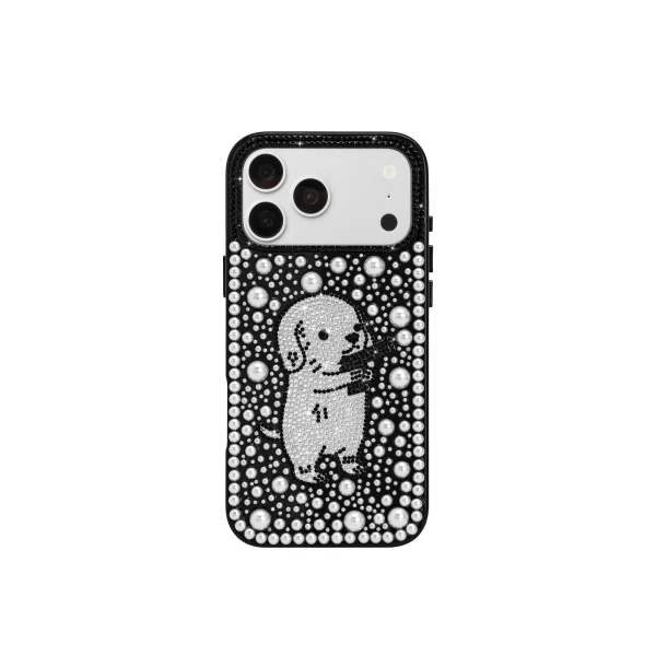 JW PEI Pearl Artificial Crystal Puppy Phone Case in Black | Phone Cases | Coveti