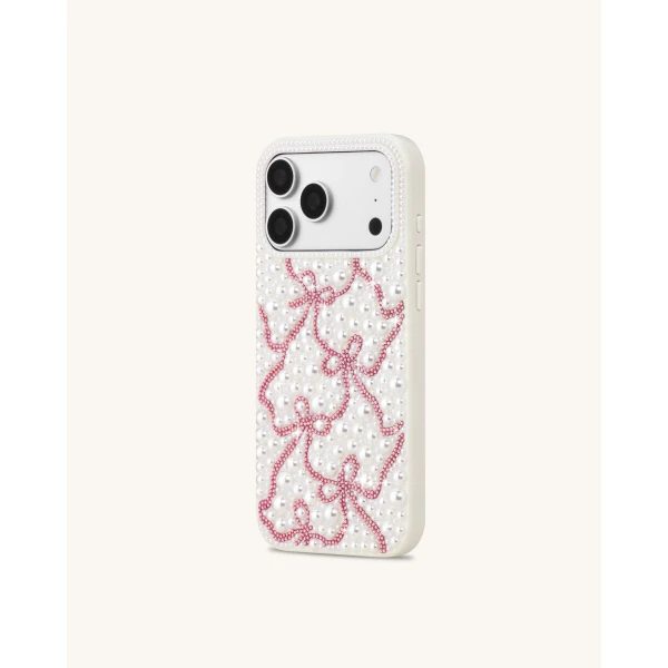 JW PEI Pearl Artificial Crystal Ribbon Bow Phone Case in White | Phone Cases | Coveti