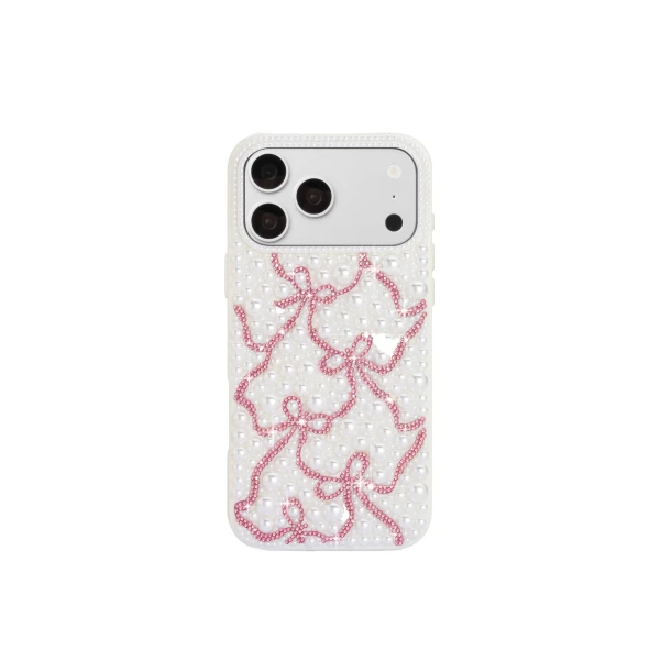 JW PEI Pearl Artificial Crystal Ribbon Bow Phone Case in White | Phone Cases | Coveti