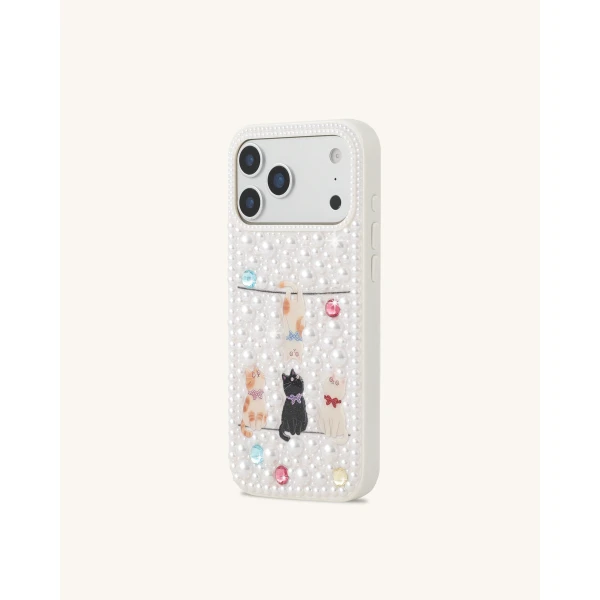 JW PEI Pearl-Embellished Playful Cats Phone Case in White | Phone Cases | Coveti