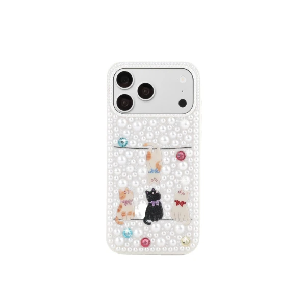 JW PEI Pearl-Embellished Playful Cats Phone Case in White | Phone Cases | Coveti