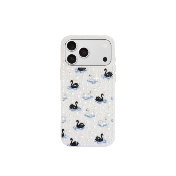 JW PEI Pearl Swan Embellished Phone Case in White | Phone Cases | Coveti