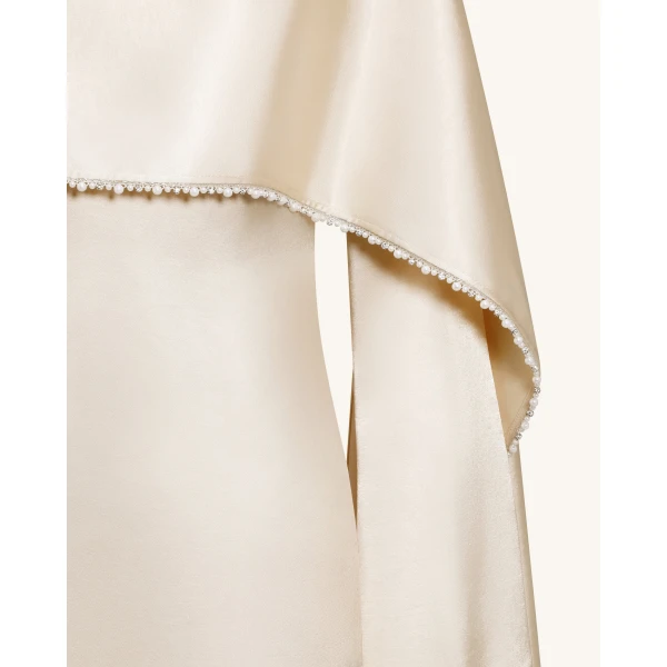 JW PEI Pearl-Trimmed Cape Sleeve Boat Neck Maxi Gown in Cream | Evening Gowns | Coveti
