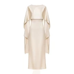 JW PEI Pearl-Trimmed Cape Sleeve Boat Neck Maxi Gown in Cream | Evening Gowns | Coveti
