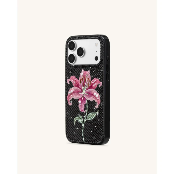 JW PEI Pink Lily Artificial Crystal Phone Case in Black | Phone Cases | Coveti