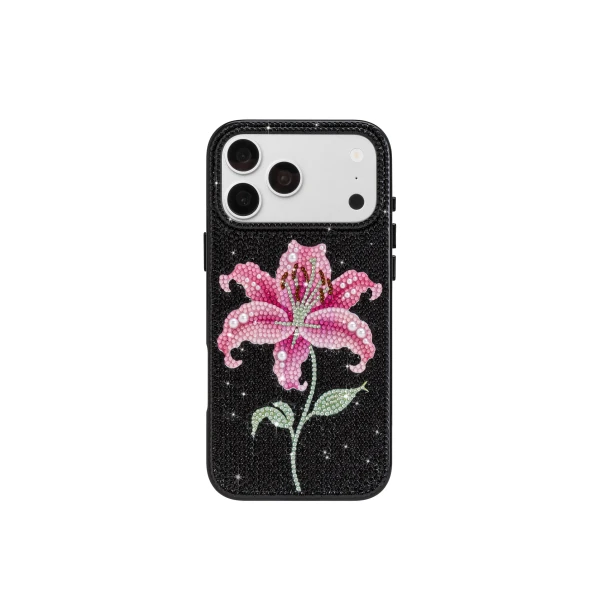 JW PEI Pink Lily Artificial Crystal Phone Case in Black | Phone Cases | Coveti