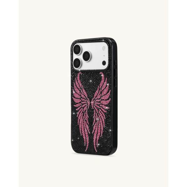 JW PEI Pink Rhinestone Angel Wings Phone Case in Black | Phone Cases | Coveti