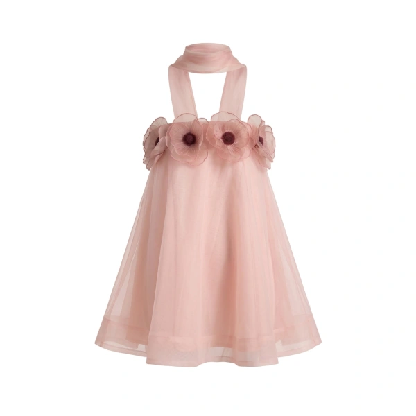 JW PEI Poppy Embroidered Draped Halter Mini Dress in Blush Pink | Mini Dresses | Coveti