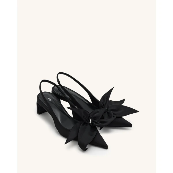 JW PEI Queena Floral Appliques Slingback Pumps in Black | Heels | Coveti