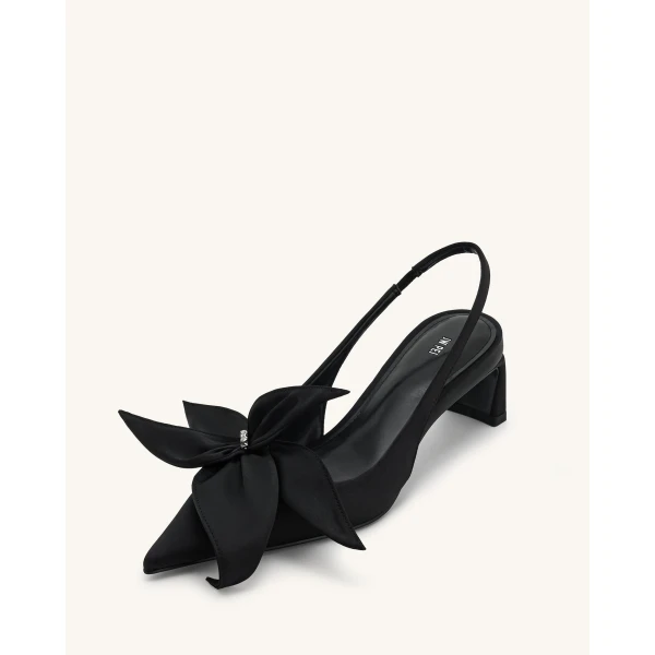 JW PEI Queena Floral Appliques Slingback Pumps in Black | Heels | Coveti