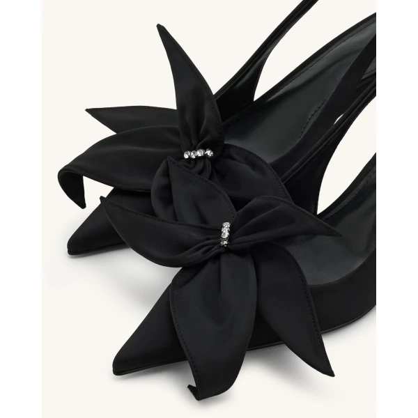 JW PEI Queena Floral Appliques Slingback Pumps in Black | Heels | Coveti