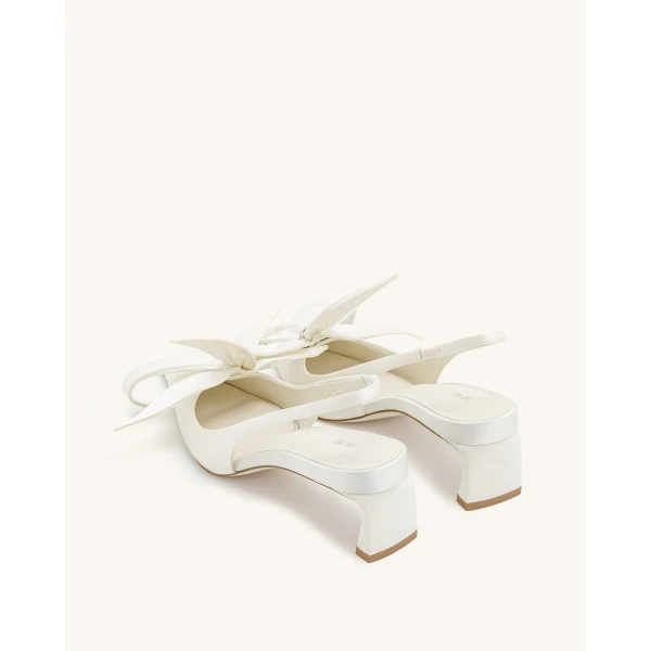 JW PEI Queena Floral Appliques Slingback Pumps in Ivory White | Heels | Coveti