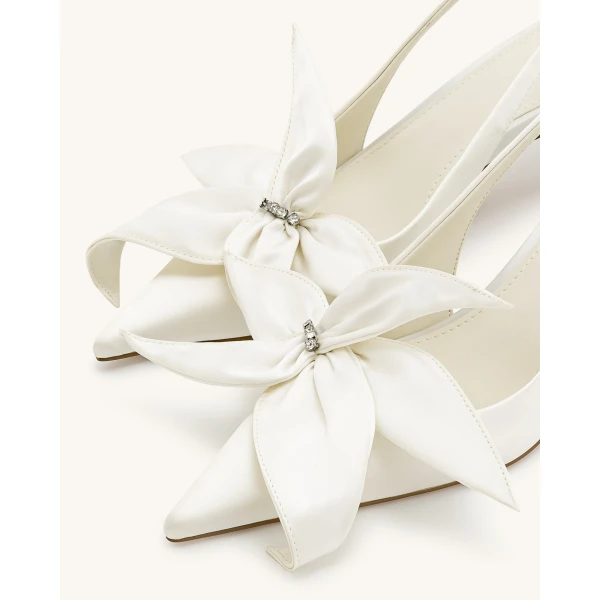 JW PEI Queena Floral Appliques Slingback Pumps in Ivory White | Heels | Coveti