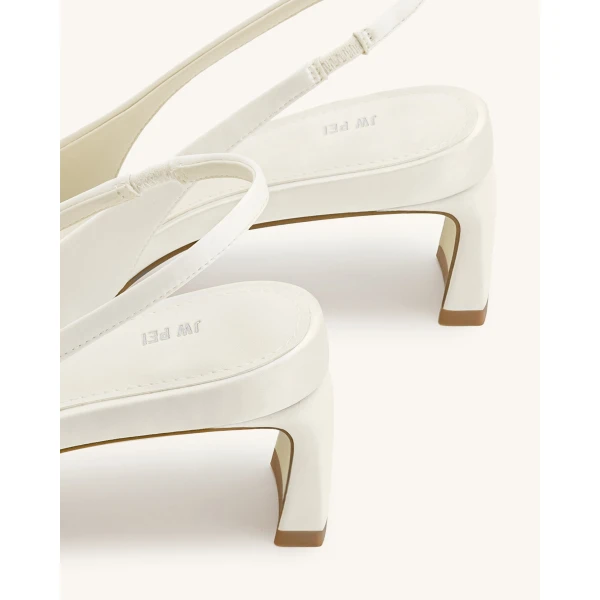 JW PEI Queena Floral Appliques Slingback Pumps in Ivory White | Heels | Coveti