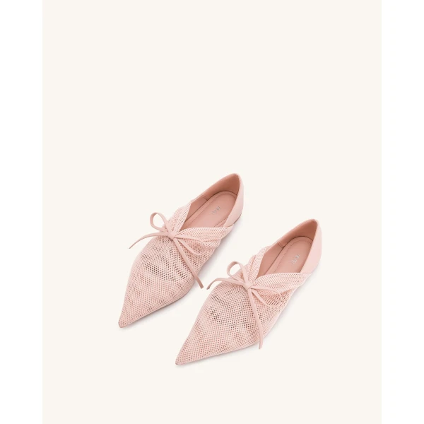 JW PEI Reilly Fishnet Ballerina Flats in Pink Beige | Flats | Coveti