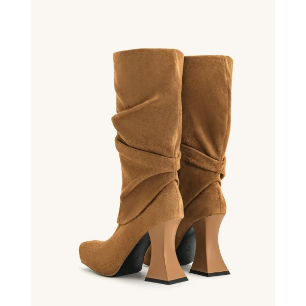 JW PEI Reyna Square Toe Platform Knit Boots in Brown | Boots | Coveti