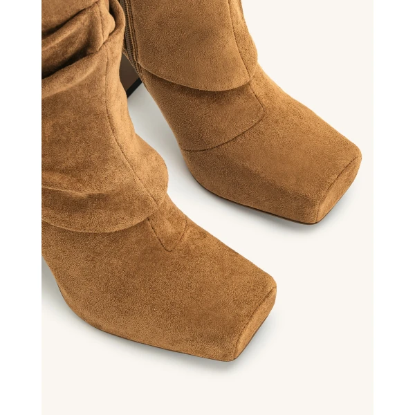 JW PEI Reyna Square Toe Platform Knit Boots in Brown | Boots | Coveti