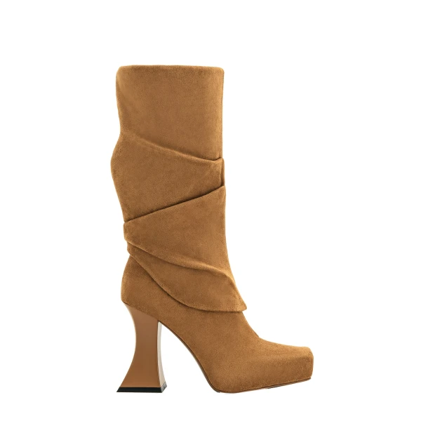 JW PEI Reyna Square Toe Platform Knit Boots in Brown | Boots | Coveti