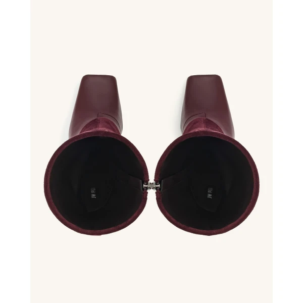 JW PEI Reyna Square Toe Platform Knit Boots in Claret Red | Boots | Coveti