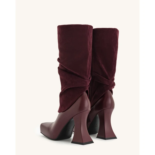 JW PEI Reyna Square Toe Platform Knit Boots in Claret Red | Boots | Coveti