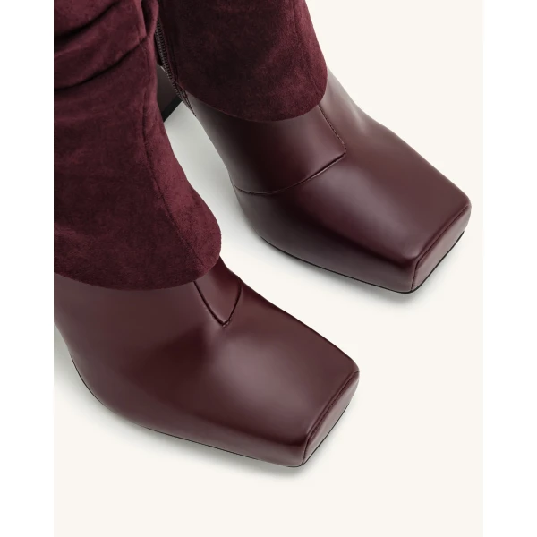 JW PEI Reyna Square Toe Platform Knit Boots in Claret Red | Boots | Coveti