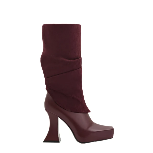 JW PEI Reyna Square Toe Platform Knit Boots in Claret Red | Boots | Coveti
