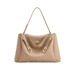 JW PEI Rhea Large Pebbled Double Buckle Shoulder Bag in Light Camel | Shoulder & Crossbody Bags | Coveti