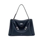 JW PEI Rhea Large Pebbled Double Buckle Shoulder Bag in Navy Blue | Shoulder & Crossbody Bags | Coveti