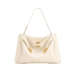 JW PEI Rhea Large Pebbled Double Buckle Shoulder Bag in Off White | Shoulder & Crossbody Bags | Coveti